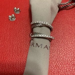 David Yurman Hoop Earrings Silver & Diamonds